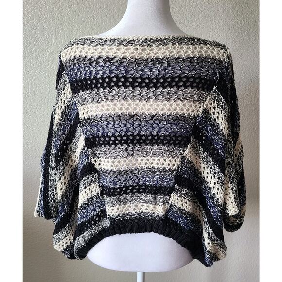 FREE PEOPLE Oversized Dolman Open Knit Stripes Linen Cotton Women Sweater XS - Picture 4 of 15